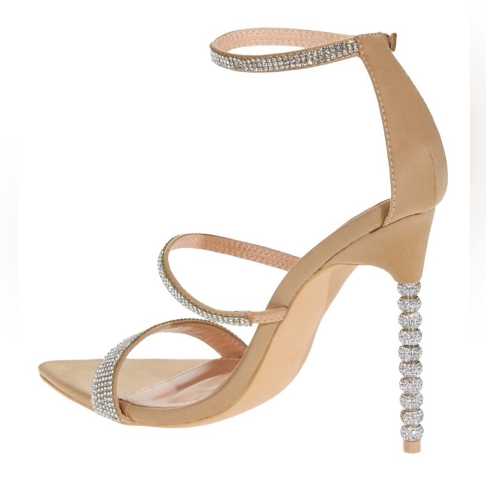 AZALEA WANG Galaxy Crystal Heeled Stiletto Tan Sandal NIB - Picture 3 of 10